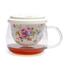 定制陶瓷滤芯耐热玻璃杯双层玻璃杯茶具创意陶瓷三件杯圆趣杯