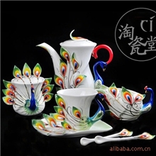 【厂家直销】21头炫金孔雀开屏法兰瓷/陶瓷咖啡具