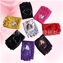 批发明星款女款水钻桃心街舞、健身半指手套