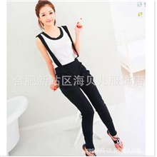 T3033夏爆款韩版女装修身显瘦时尚带帽百搭休闲背带长裤