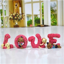 工厂直销love玫瑰花法国垂耳兔子树脂摆件汽车饰品批发0007