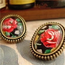 韩国耳饰批发复古优雅可爱手绘花卉耳钉