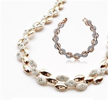 3048义乌高档饰品批发欧美风格金银双色真金麦穗项链手链套装