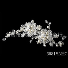 厂家直销新娘发梳合金发梳饰品水钻花卉发梳手工现货3081新款