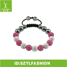 LHA63-8粘土满钻珠编织手链11钻-彩粉红白色多钻串珠香巴拉手链