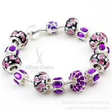 PA1319紫色钻珠琉璃手链潘厂家现货朵拉合金手链diy串珠手链