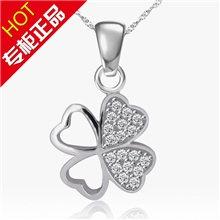 四叶草吊坠银饰批发925纯银镶锆石韩国流行饰品银饰一件代发
