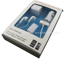 苹果iPhone44S3GS5合1充电头车充数据线耳机5件套装