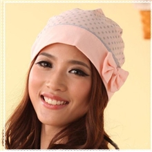 韩版圆点孕妇帽蝴蝶结防头风月子帽一件代发