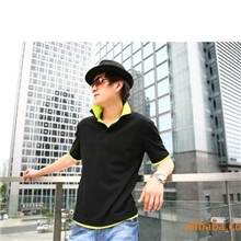 厂家定做男士假两件撞色刺绣POLO衫高尔夫衫