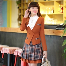 汕头秋装新款女装修身韩版职业套装格子半身裙气质小西装女外套