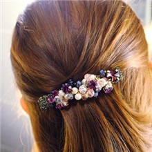 韩国进口高档串珠发饰水钻彩色水晶珍珠金丝复古发夹顶夹发夹