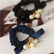 韩国进口蝴蝶结珍珠坠纯色雪纺发圈皮圈皮筋发饰小饰品批发