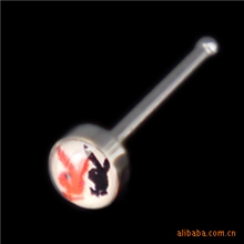 现货小额批发-20G7mm滴油多色图案鼻钉，花色可混批