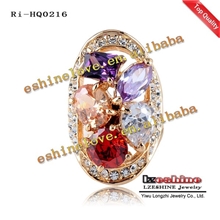 热卖真金保色18k玫瑰金椭圆形戒指奥地利水晶饰品批发0216