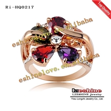 【自产自销】真金保色18k玫瑰金梅花戒指奥地利水晶批发0217