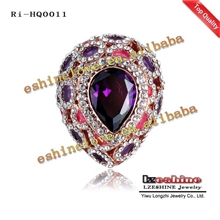 热卖真金保色18k玫瑰金水滴形高档戒指奥地利水晶批发0011