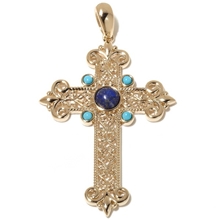 看图订做五金加工宗教宝石青铜雕刻镂空十字架吊坠