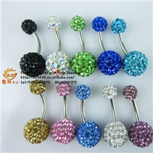 专业批发不锈钢人体穿刺饰品陶泥满钻肚脐环
