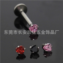 凯钰饰品供应桃心锆石唇钉穿刺唇钉批发