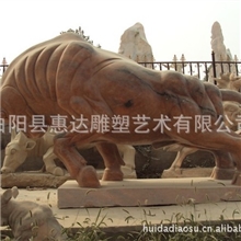 供应动物石雕大理石牛，晚霞红雕塑牛，奋进牛，招财摆件sn-03