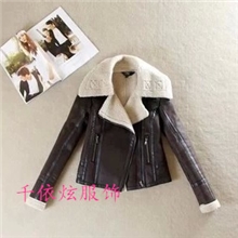 2013款topshop麂皮羊羔绒皮毛一体修身机车款大翻领女外套