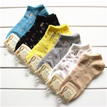 彼得兔女袜刺绣碎花图案网眼女船袜纯棉袜子原单袜子批发厂家批发