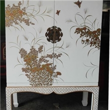 【热销产品】中式实木仿古酒店会所实木白色描金储物柜