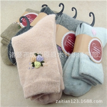 绣花羊毛袜女日单毛圈拉毛袜库存特价批发加厚超厚冬季保暖