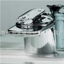 全铜宽嘴瀑布面盆龙头单孔冷热洗脸盆水龙头