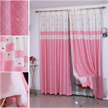 现代简约棉麻印花心形窗帘批发儿童卡通公主窗帘粉色爱心3160