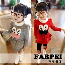 新款套装春秋款冬季女童加厚加绒小辣椒同款长耳朵毛领裤套装