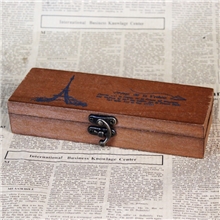 厂家直销ZAKKA风怀旧复古巴黎铁塔木质木制文具盒笔盒收纳盒