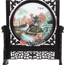 古艺苏绣紫檀木双面绣摆件唐寅山水风景苏州刺绣商务特色礼品
