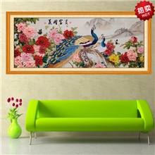 丝带绣批发立体3D孔雀图刺绣客厅家居大画十字绣花开富贵图孔雀