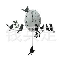 【厂家特供】促销创意静音挂钟简约客厅钟表田园小鸟铁艺摆钟