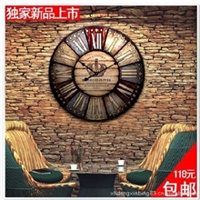 欧式乡村地中海田园复古铁艺效果挂钟客厅壁钟静音挂表包邮