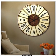 欧式乡村地中海田园复古铁艺效果挂钟客厅咖啡厅静音挂表Q