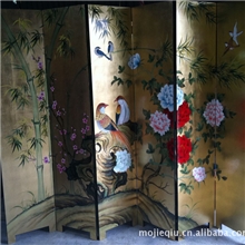 手绘花开富贵漆画屏风仿古屏风电视沙发背景墙壁画古典装修