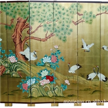 手绘松鹤延年家具隔断屏风电视沙发背景墙金箔漆器B213