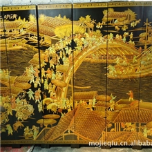 手绘清明上河图漆画屏风古典屏风酒店装饰画沙发电视背景壁画