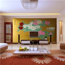 花开富贵屏风漆画隔断屏风酒店壁画会所漆器可定制