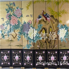 手绘牡丹屏风锦绣前程酒店壁画金箔新中式古典工厂店