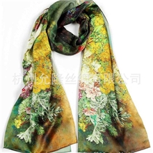 允隆厂家真丝围巾真丝披肩数码喷绘丝巾素绉缎长巾璀璨瑰绿