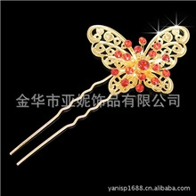 优雅古典蝴蝶发簪金底红钻发插发饰盘发发饰旗袍发饰A1119