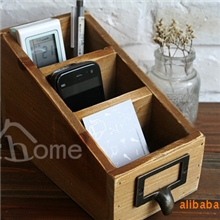 批发zakka木制工艺品三格梯形桌面遥控器收纳盒