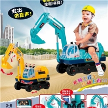 电动挖掘机童车学步车可乘坐工程车儿童玩具带声音送帽子