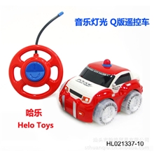 音乐灯光遥控Q版警车二通卡通遥控车小额批发儿童玩具热销