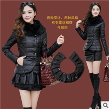 棉衣女士2013韩版秋冬新款PU皮中长款裙摆棉服女外套