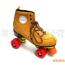 黄色反毛溜冰鞋双排鞋双排溜冰鞋旱冰鞋